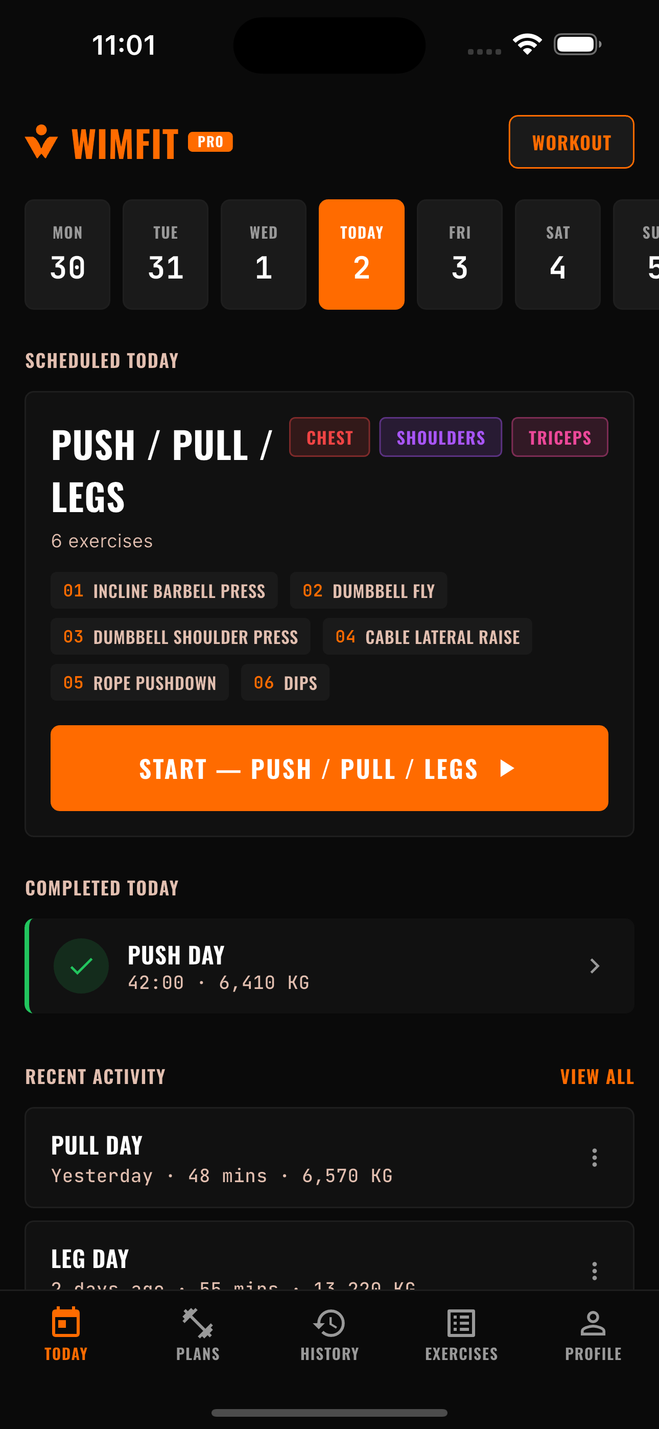 WimFit today screen
