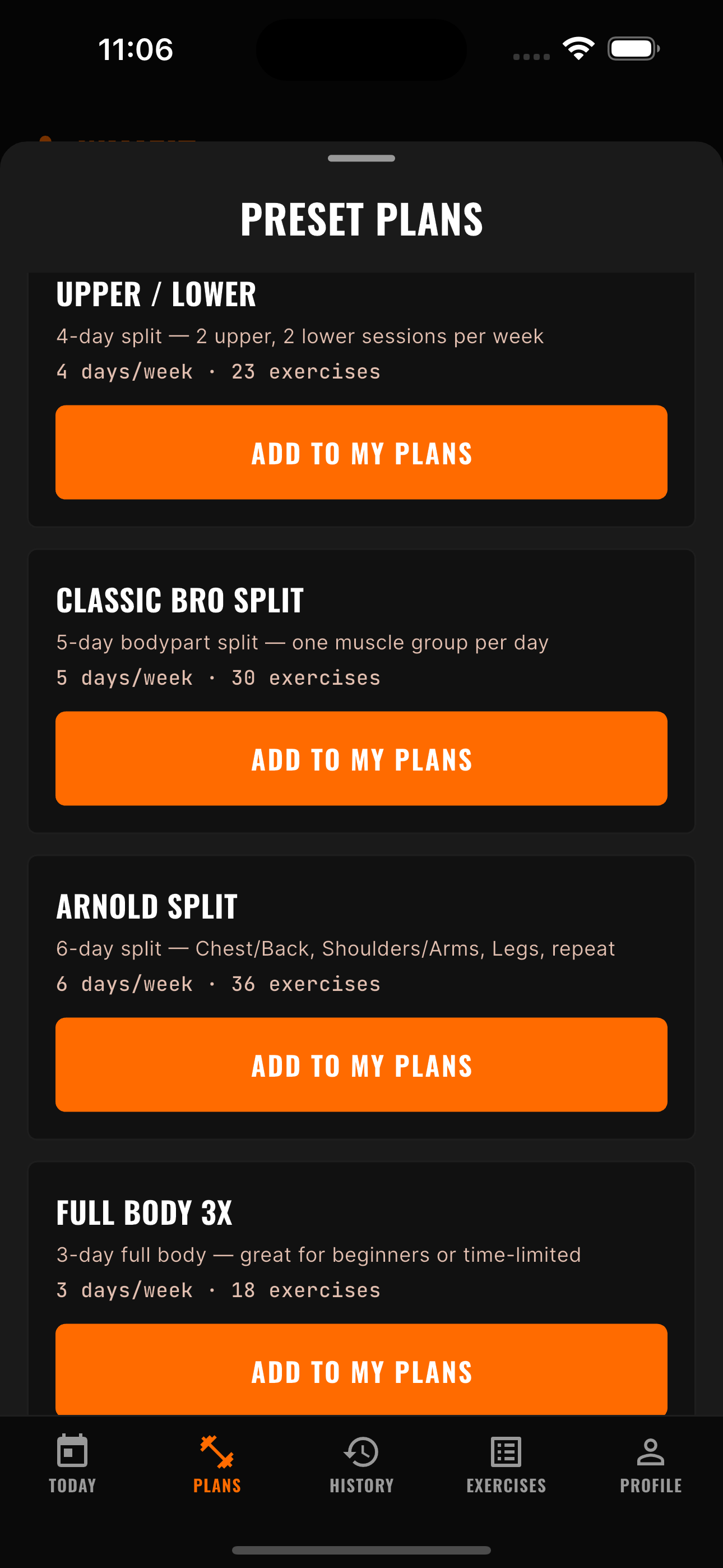 Preset plans